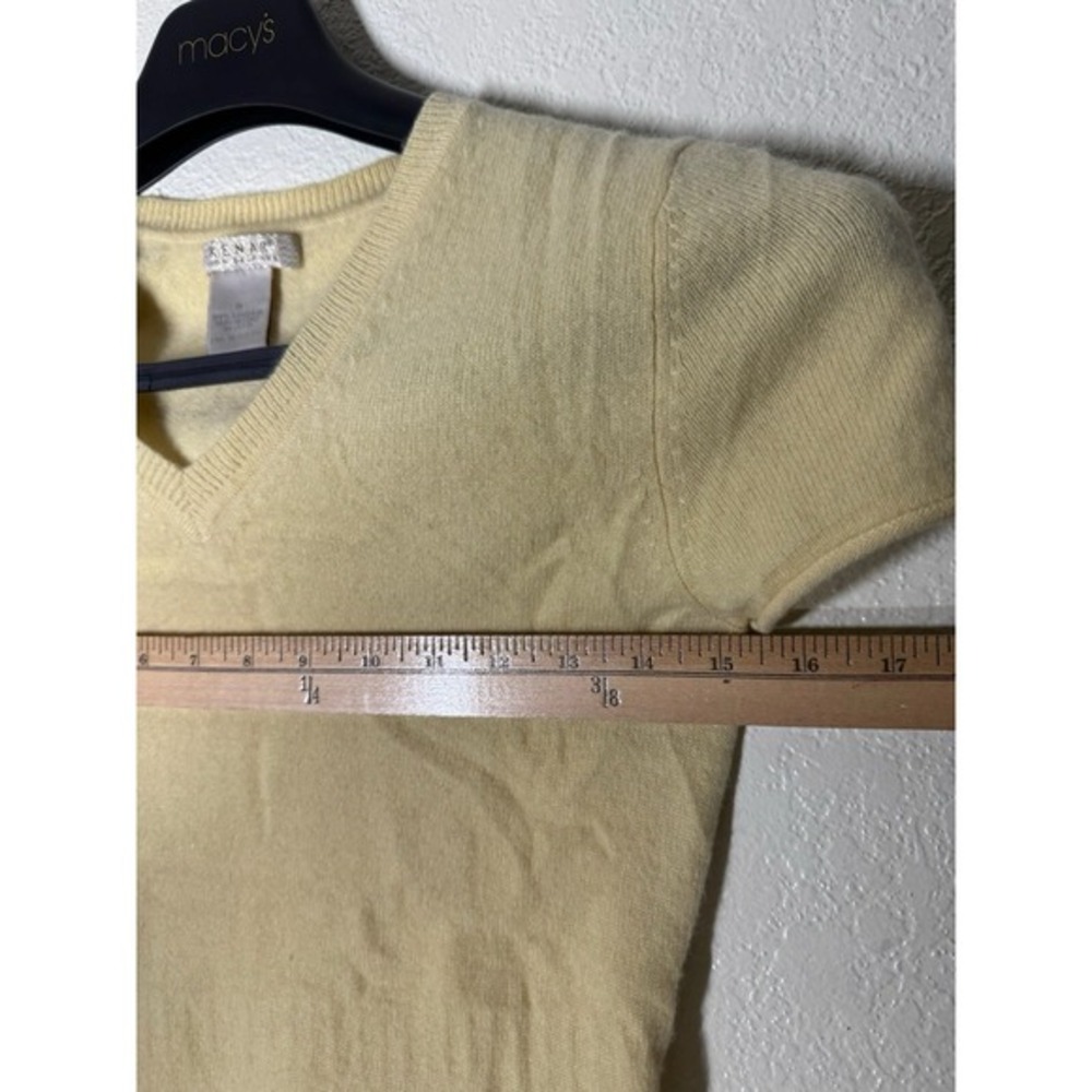 100% Cashmere V Neck Shirt Short Sleeve Baby Pastel Yellow Sz S Kenar - Picture 5 of 6